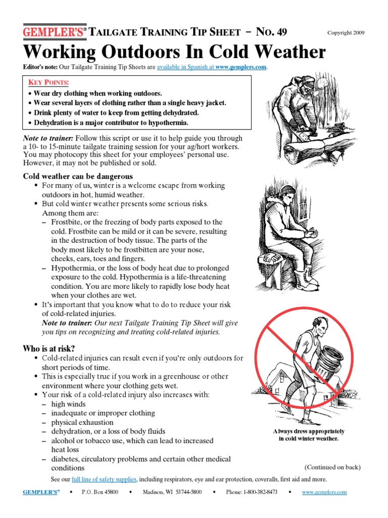 Working Outside in Cold Weather PDF Hypothermia Clothing