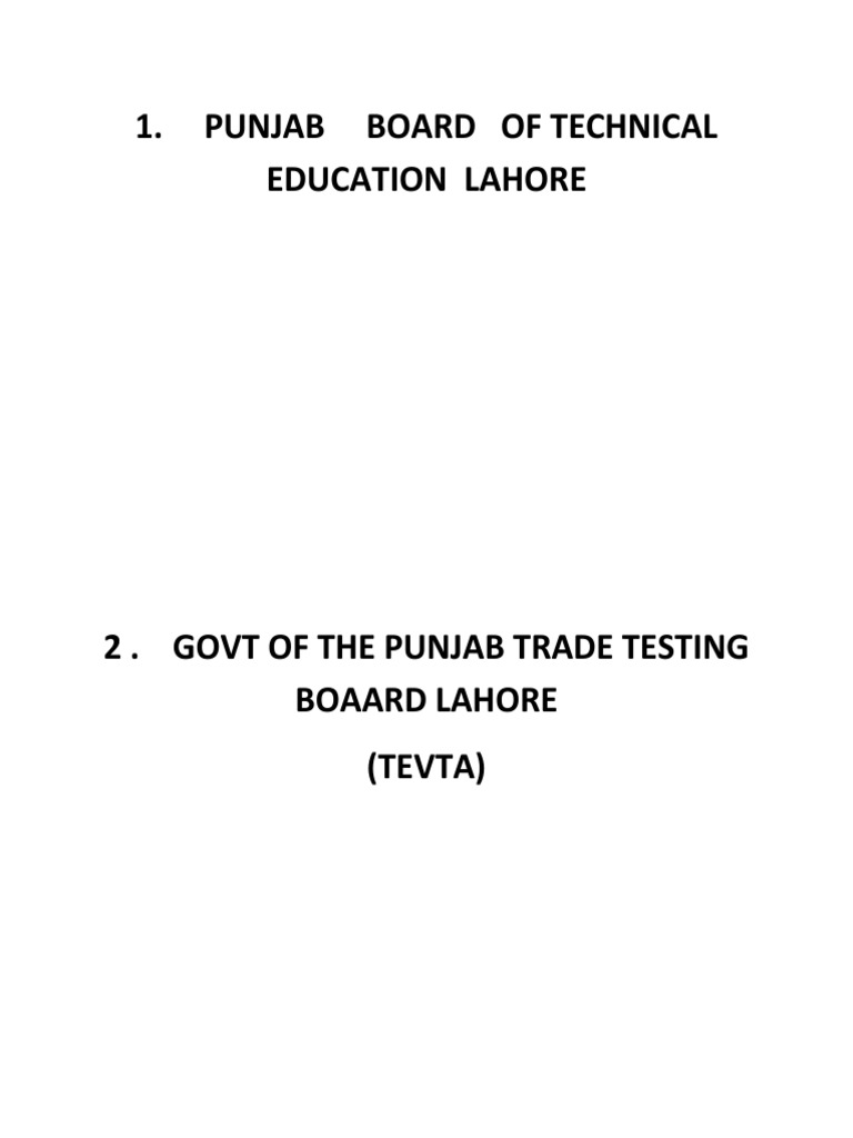 Punjab Board of Technical Education Lahore | PDF