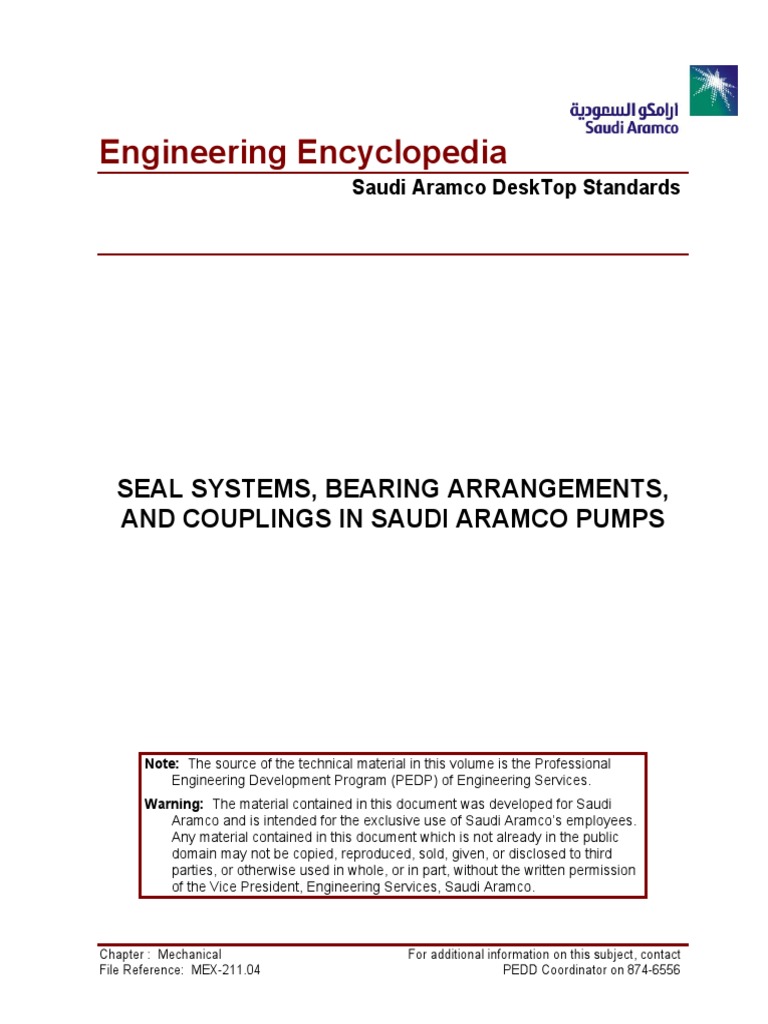 Seal Systems, Bearing Arrangements and Couplings in Saudi A PDF Pump Bearing (Mechanical)
