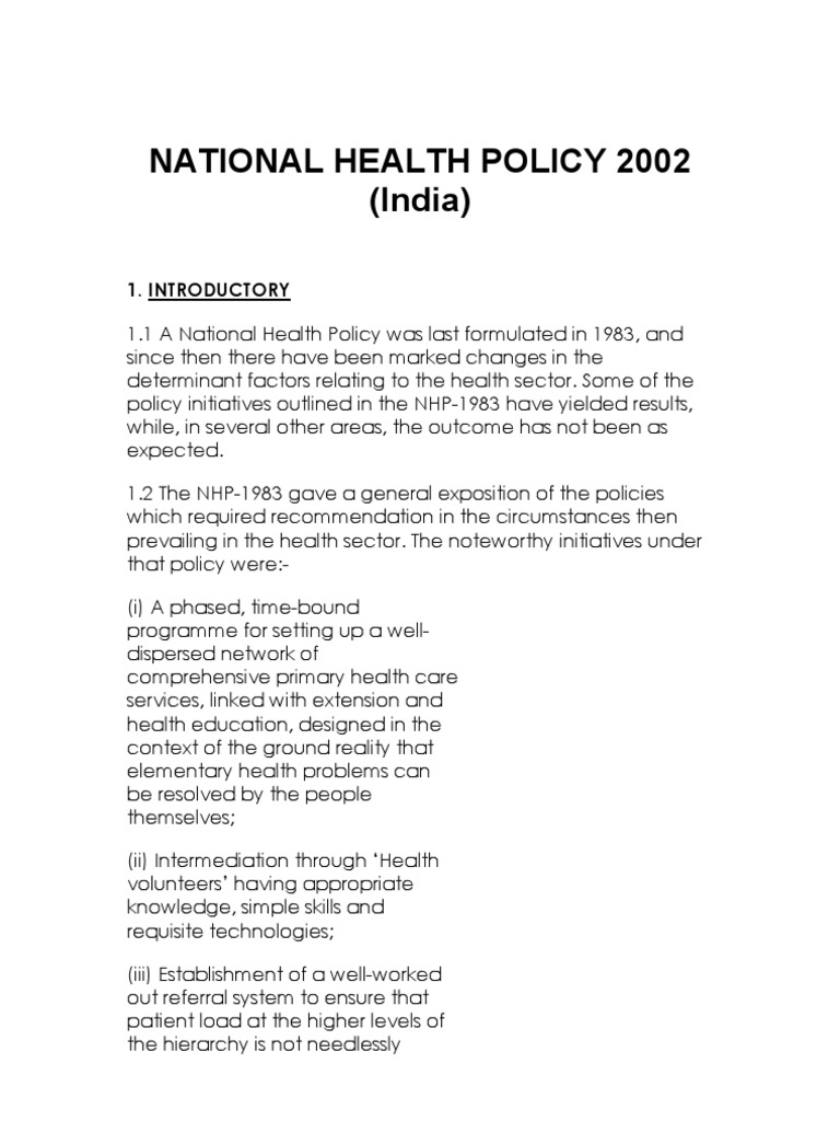 national health policy assignment