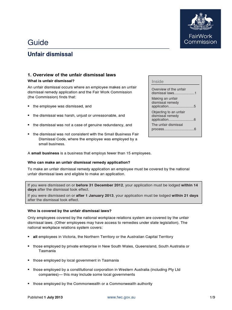 Guide: Unfair Dismissal | PDF | Employment | Business Law