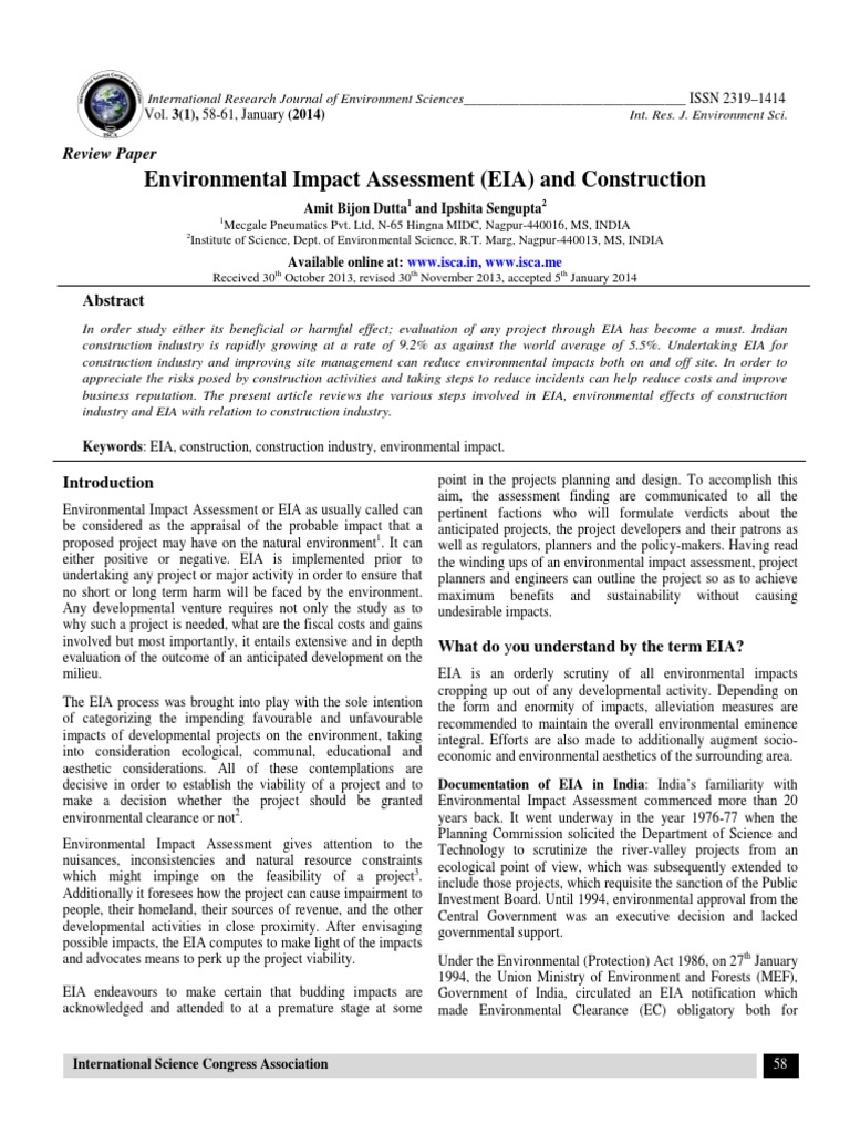 EIA in Construction: Environmental Review | PDF | Environmental Impact ...
