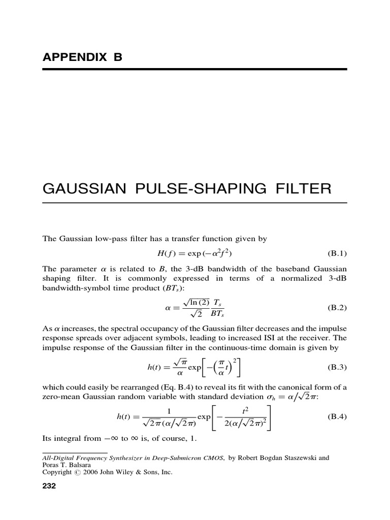 Gaussian Pulse-Shaping Filter | PDF | Low Pass Filter | Normal Distribution