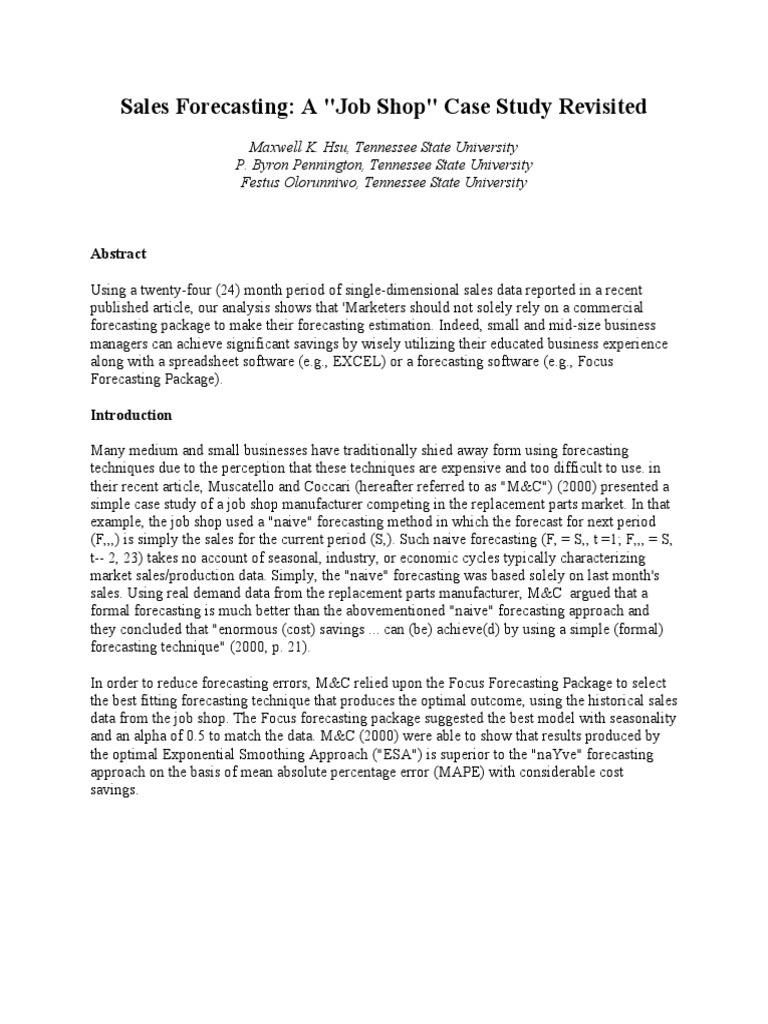 Sales Forecasting: A "Job Shop" Case Study Revisited | PDF | Business
