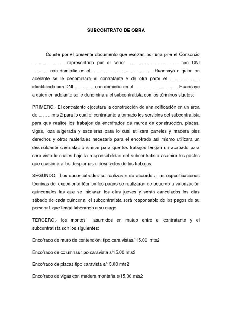 Subcontrato de Obras | PDF