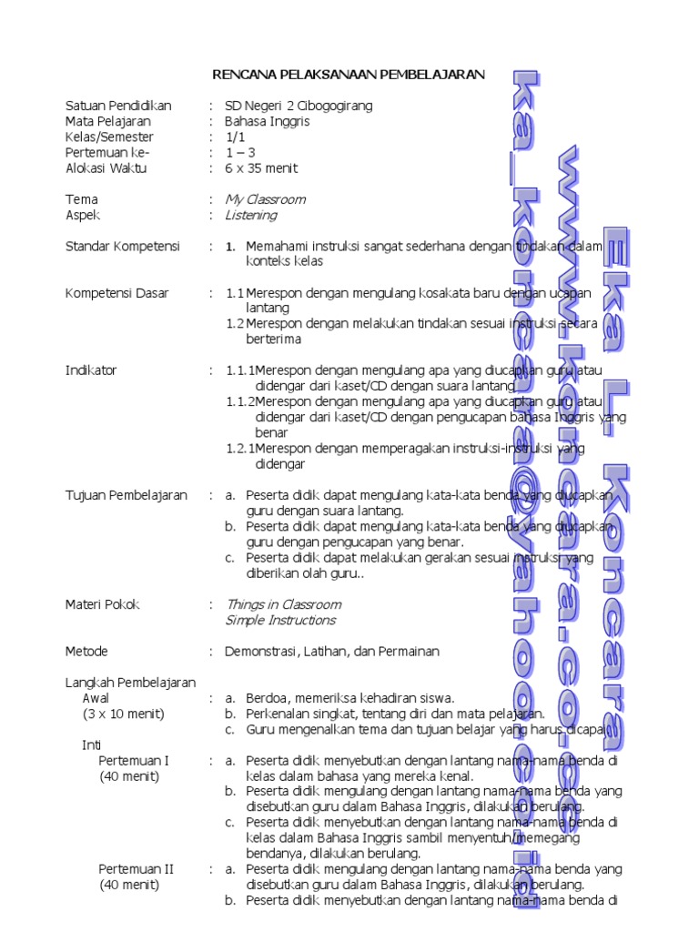 RPP Bahasa Inggris SD Kelas 16