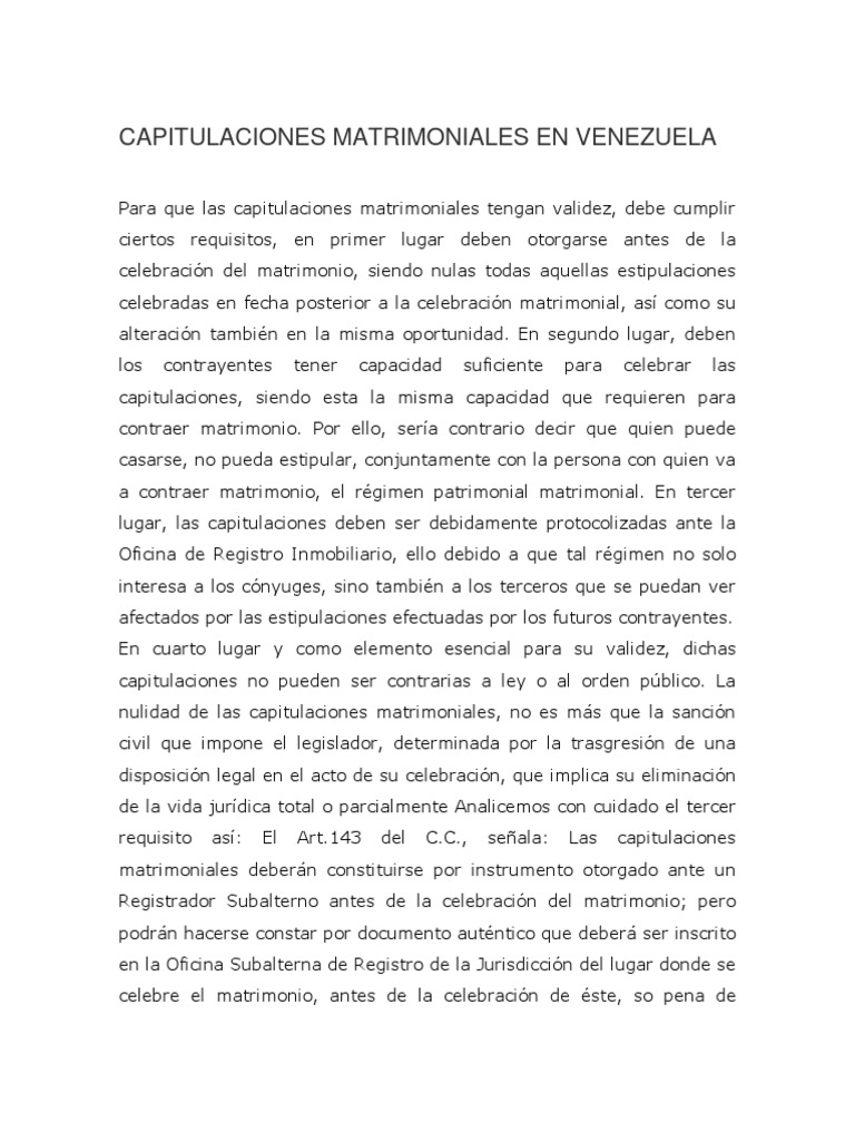 Capitulaciones Matrimoniales en Venezuela | PDF | Matrimonio | Nulo (ley)