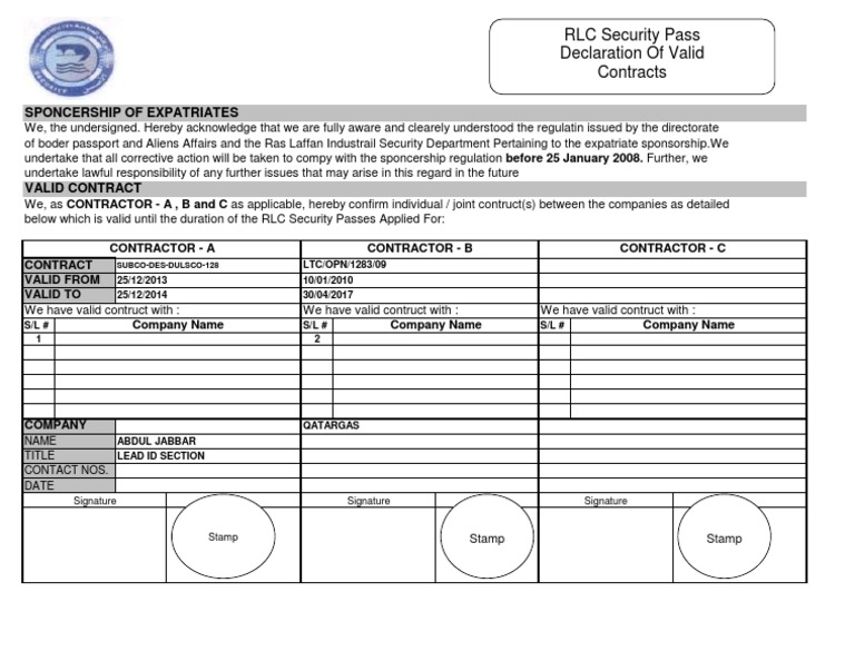 DVC Contract Declaration for Qatar | PDF | Law