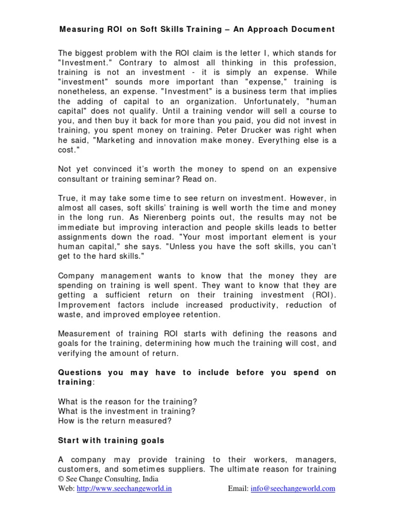 Measuring Roi On Soft Skills Training Pdf Business