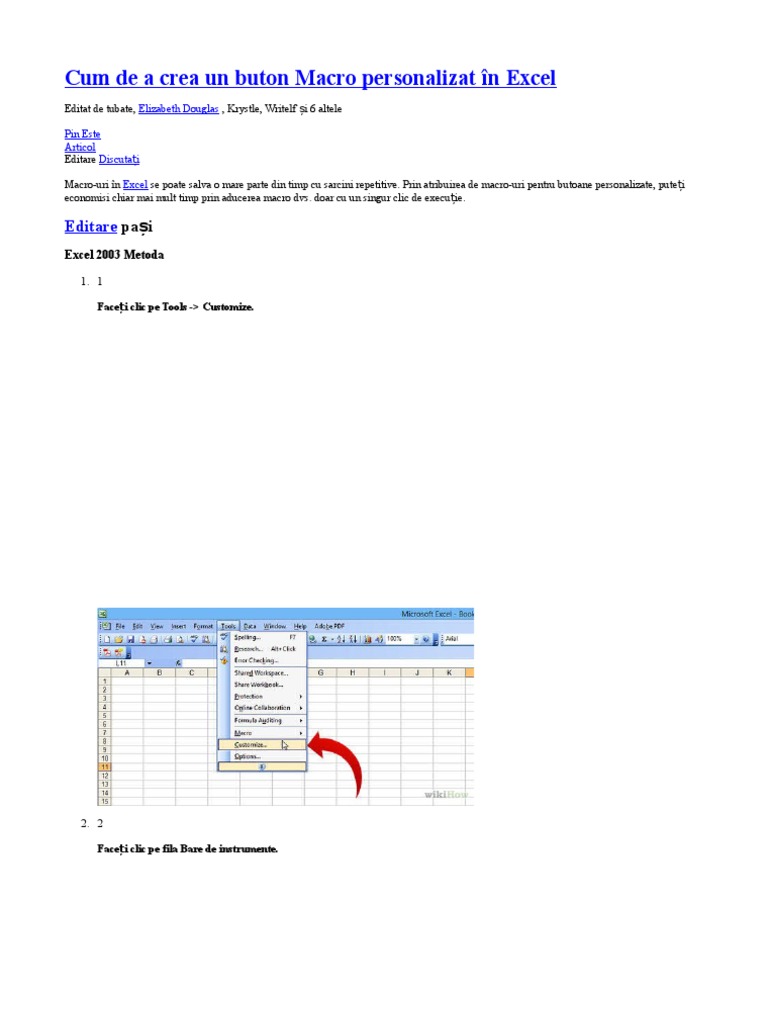 Cum de A Crea Un Buton Macro Personalizat in Excel | PDF