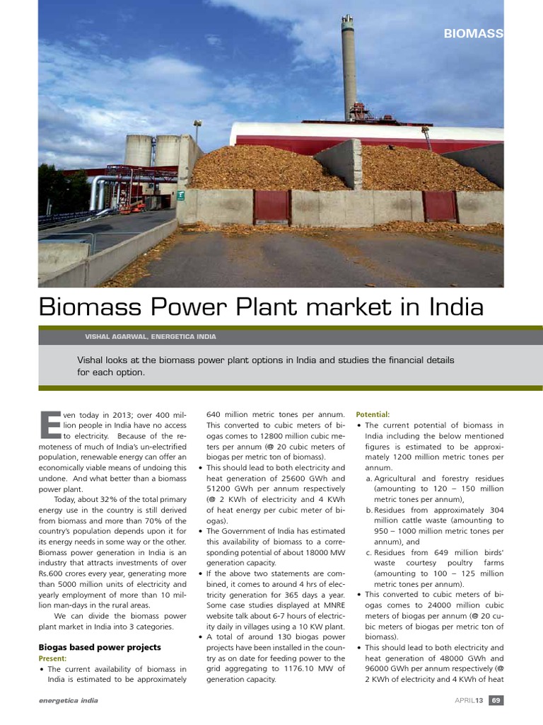 Biomass Power Plant Market in India PDF Kilowatt Hour Sugarcane