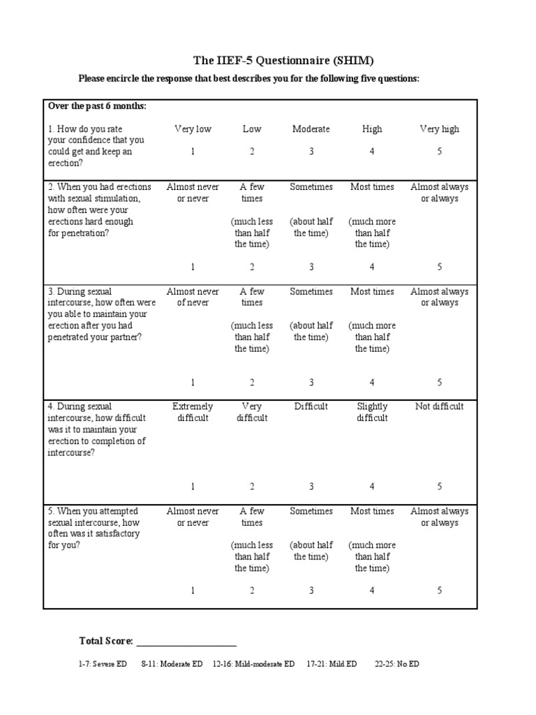 IIEF5 Questionnaire PDF PDF