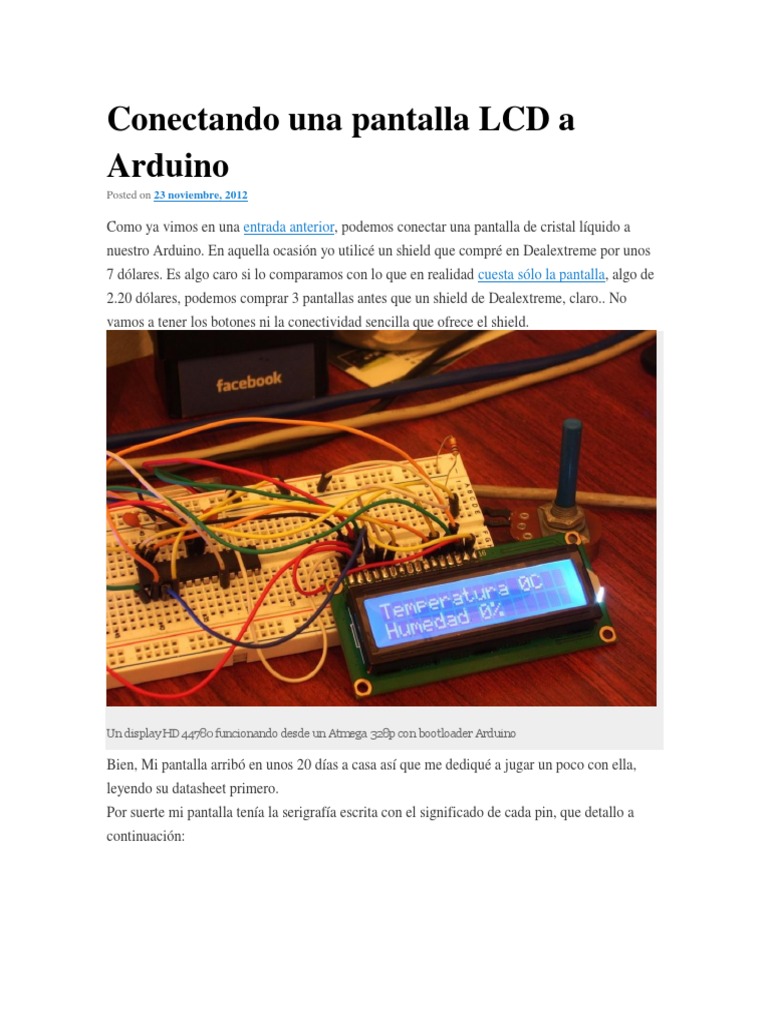 Conectar LCD HD44780 a Arduino | PDF | Arduino | Pantalla de cristal ...