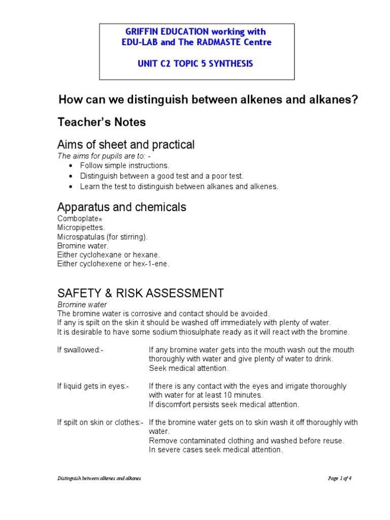 Bromine Water Test PDF Alkene Organic Chemistry