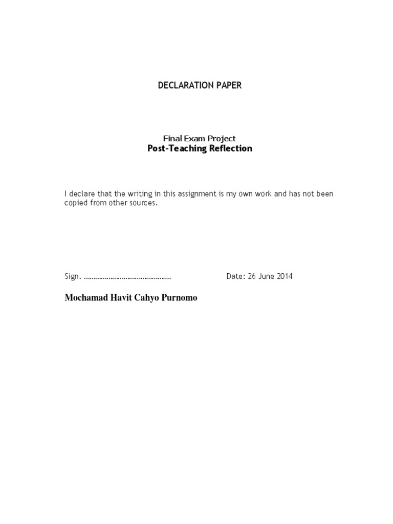 Post-Teaching Reflection: Declaration Paper | PDF