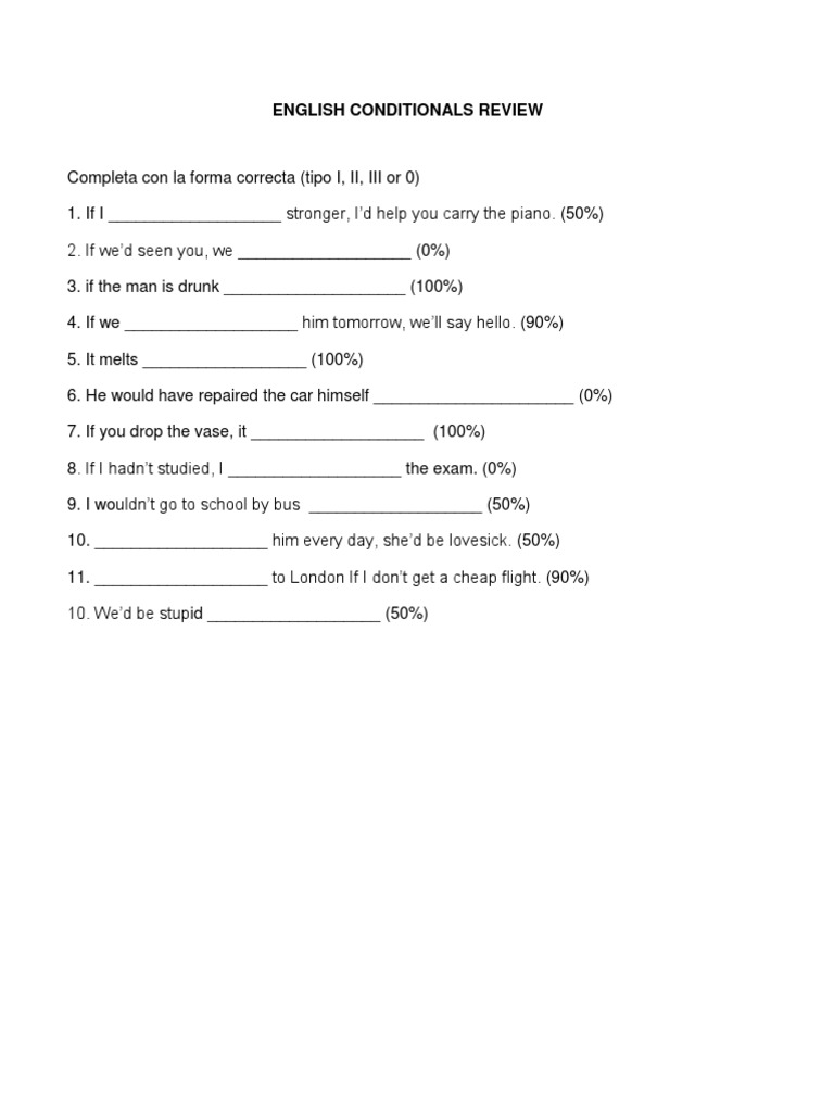 English Conditionals Practice Exercises | PDF