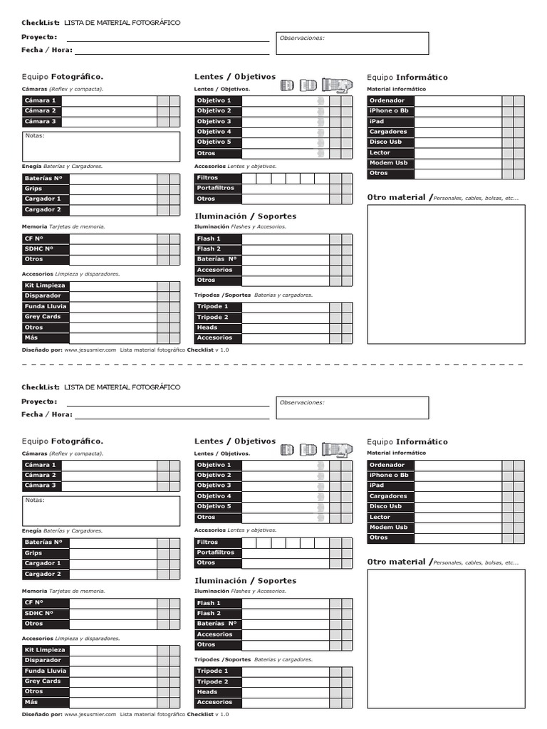 Comprehensive Photography Equipment Checklist PDF
