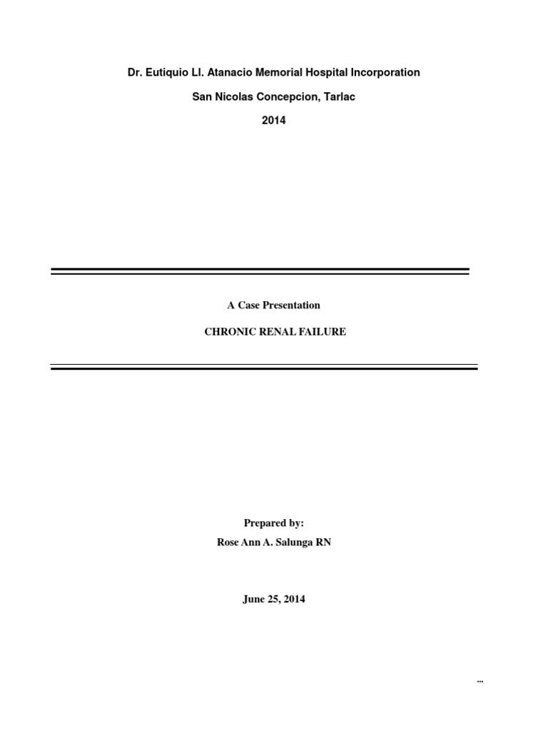 Chronic Kidney Disease Case Presentation | PDF | Chronic Kidney Disease ...