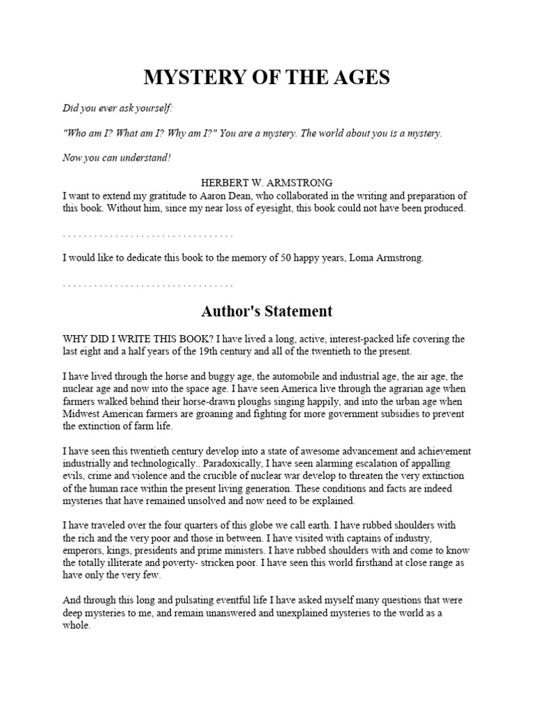 Mystery of The Ages - Herbert W. Armstrong | PDF | John The Baptist ...