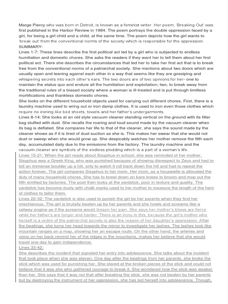 Marge Piercy Who Was Born in Detroit PDF Housekeeping Poetry