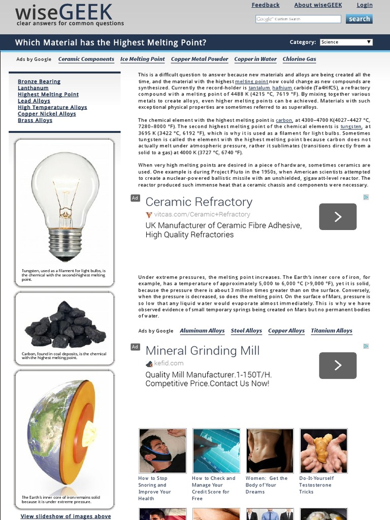 Which Material Has the Highest Melting Point Melting