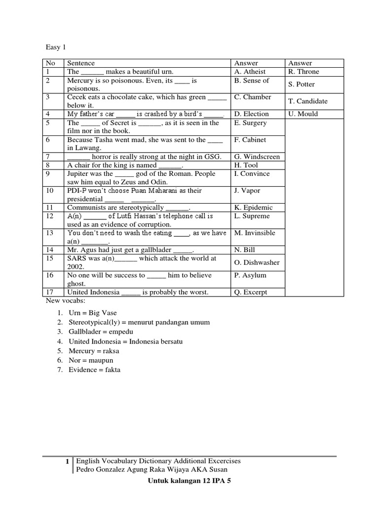 English Vocabulary Exercises for Students | PDF | Language Arts ...