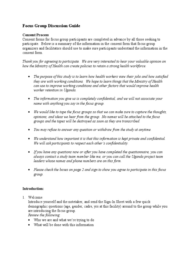 Focus Group Discussion Guide | Focus Group | Confidentiality