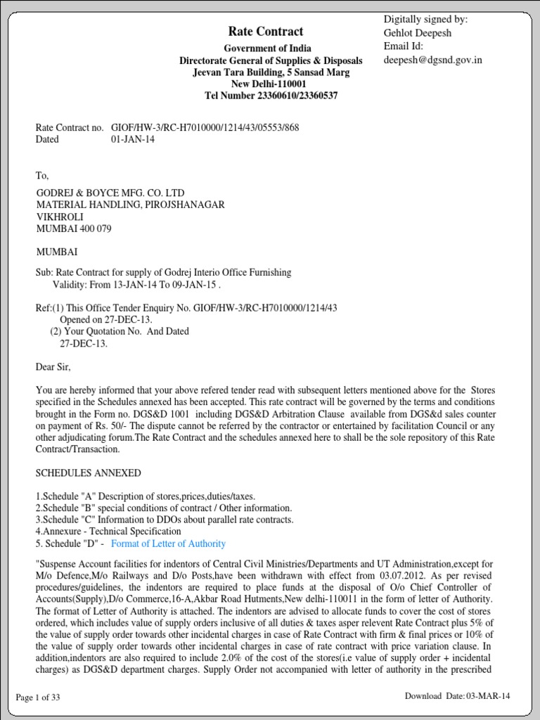 Godrej Interio Rate Contract 2014 | PDF | Contractual Term | Taxes