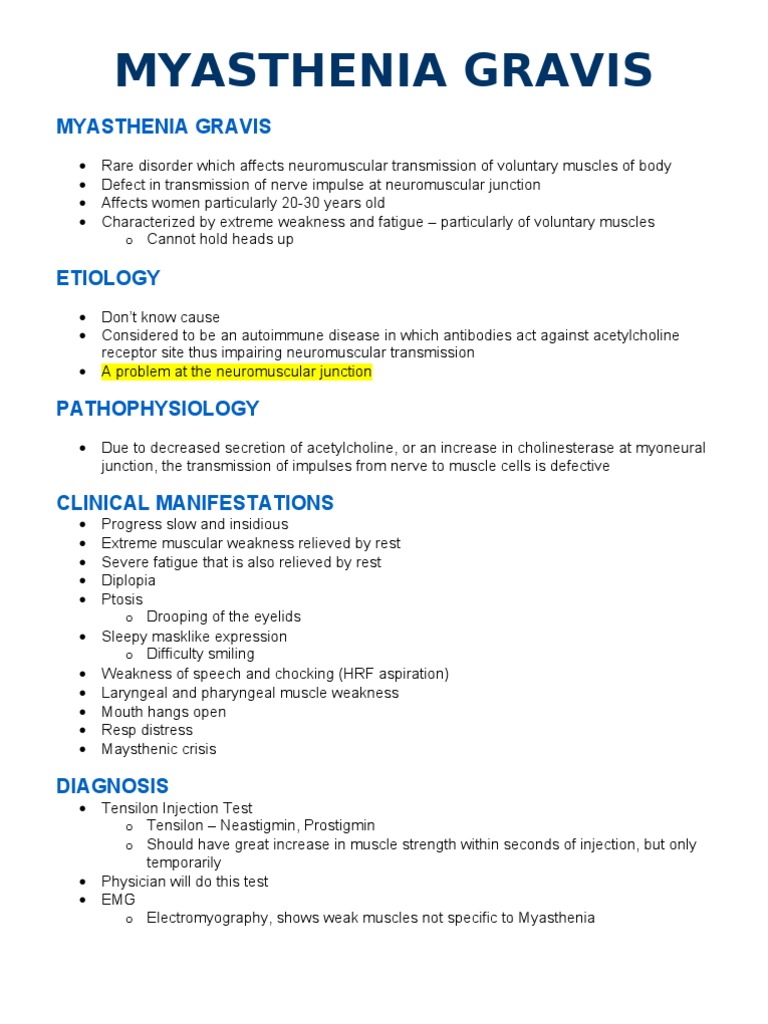 Myasthenia Gravis | PDF | Neuromuscular Junction | Nervous System