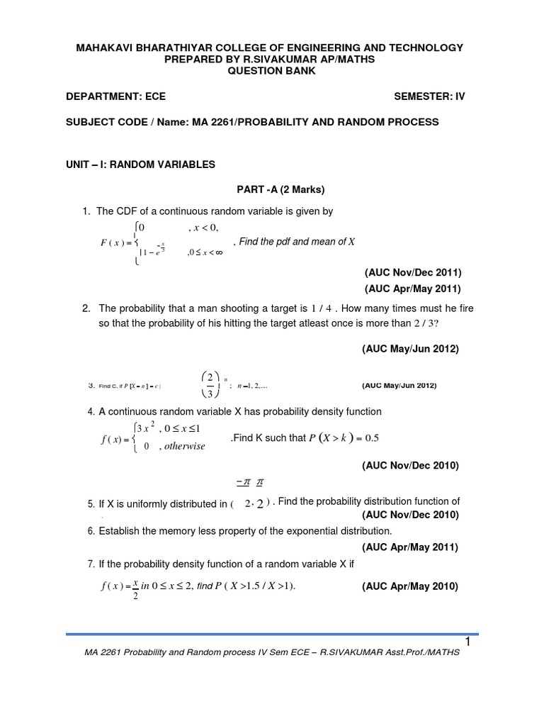 Probability and Random Process | PDF | Probability Density Function ...