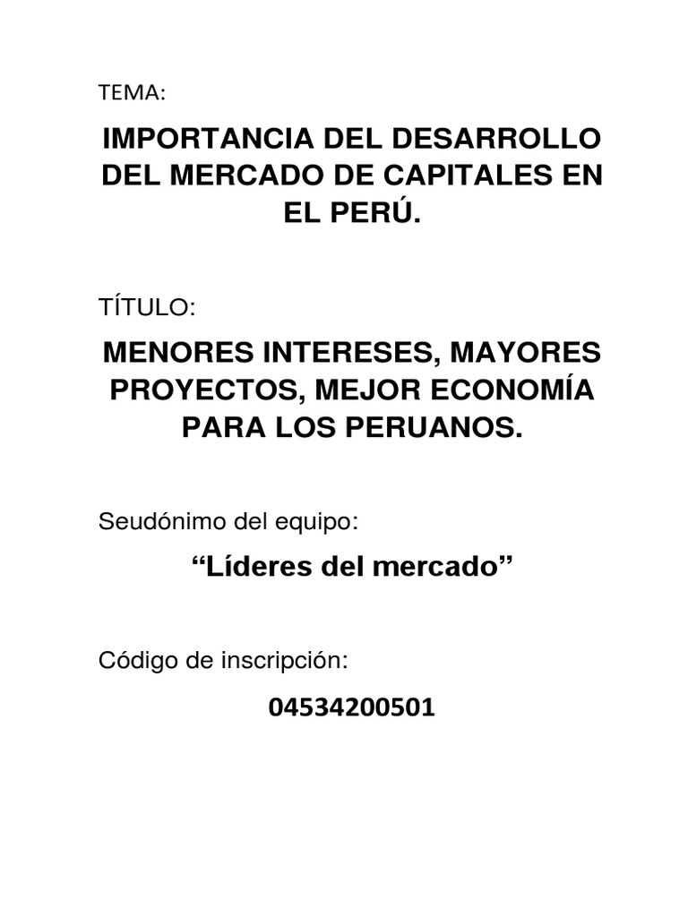 Importancia Del Desarrollo Del Mercado de Capitales en El Perú | PDF ...