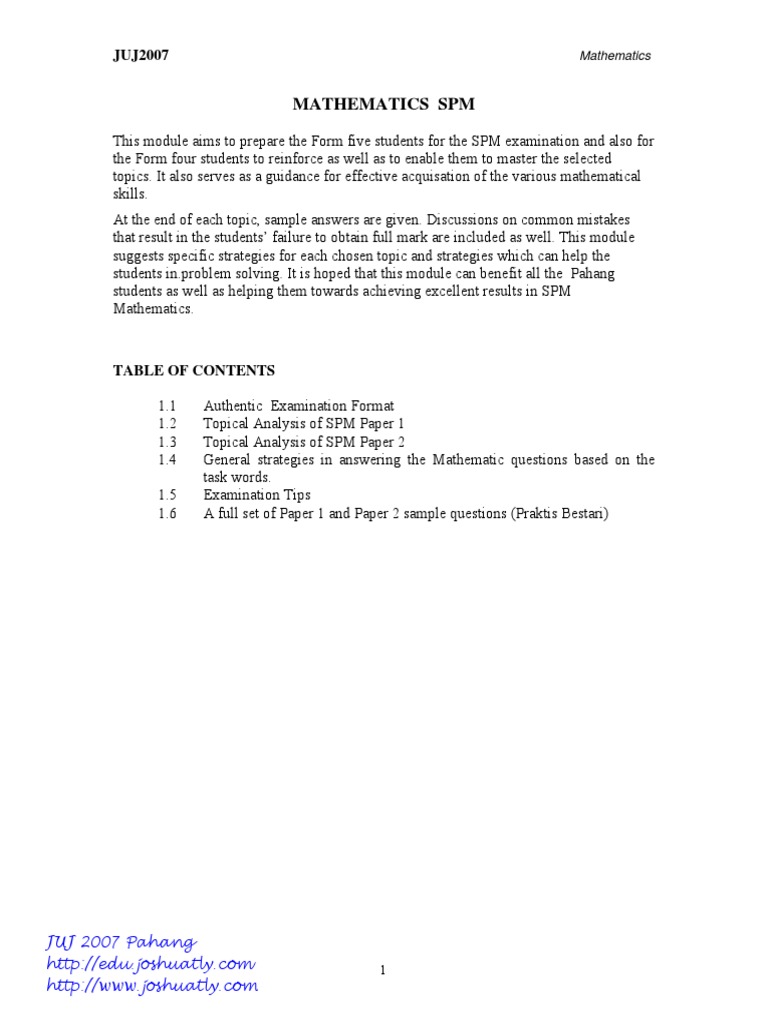 SPM Mathematics Preparation Guide | PDF | Equations | Test (Assessment)