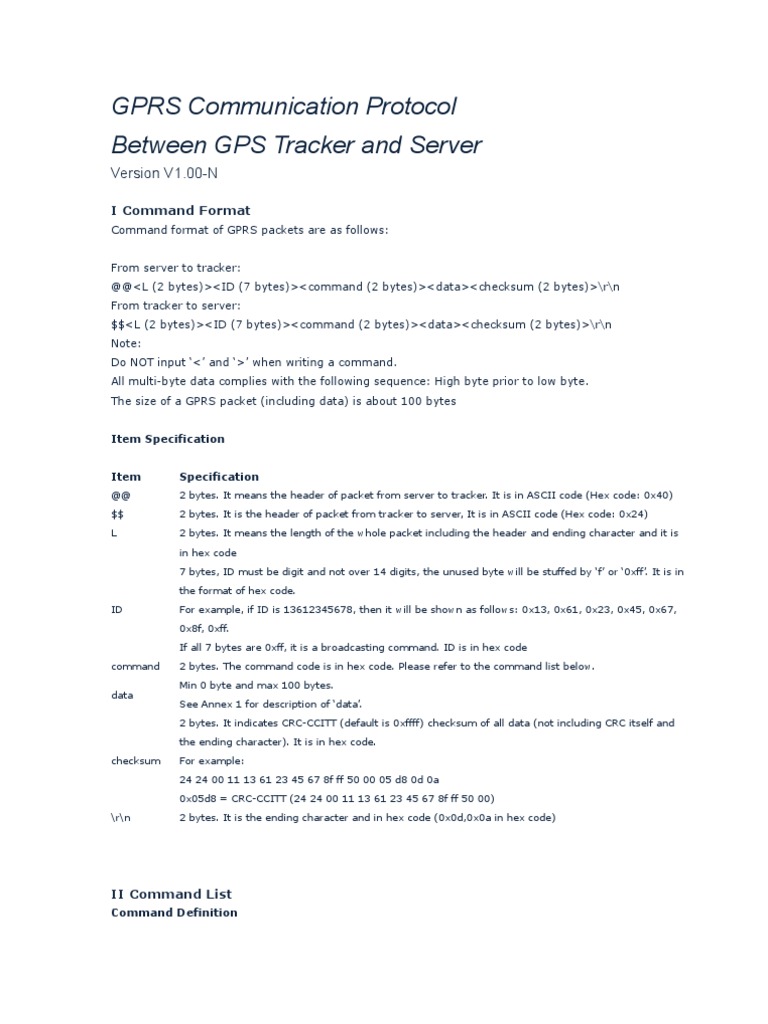 GPRS Protocol for GPS Tracker Communication | PDF | Network Packet | Byte