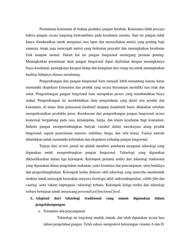Review Jurnal Gizi Industri : Pangan Fungsional