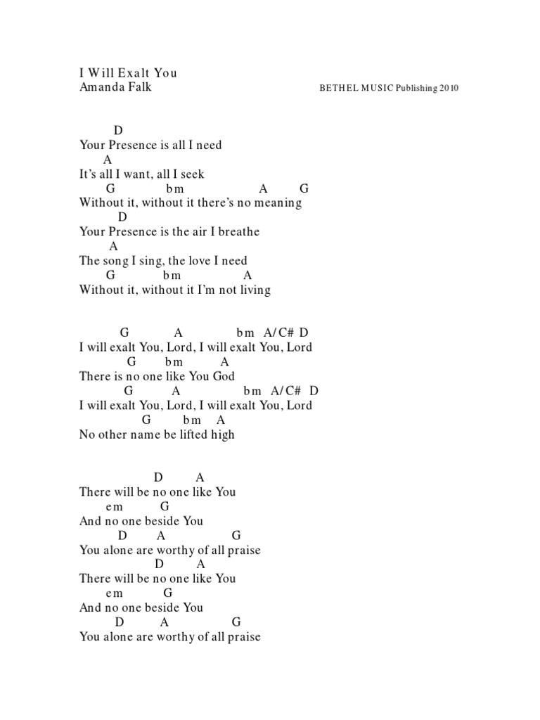 BETHEL MUSIC - I WilL Exalt You PDF | PDF | Christian Music 