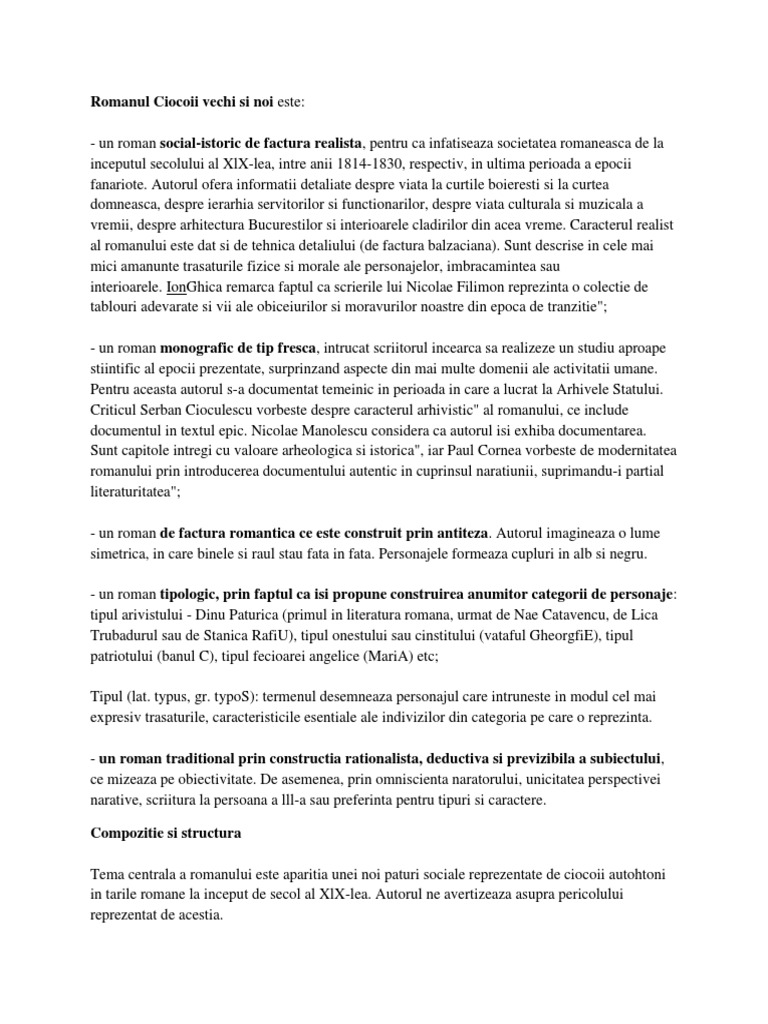 Romanul Ciocoii vechi si noi