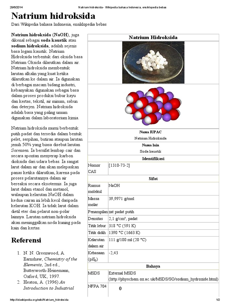 Natrium Hidroksida Wikipedia Bahasa Indonesia Ensiklopedia Bebas Pdf