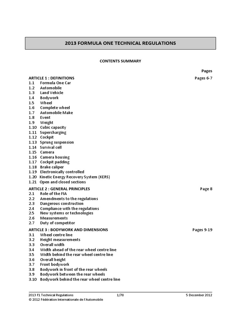 2013 f1 Technical Regulations | PDF | Formula One | Brake