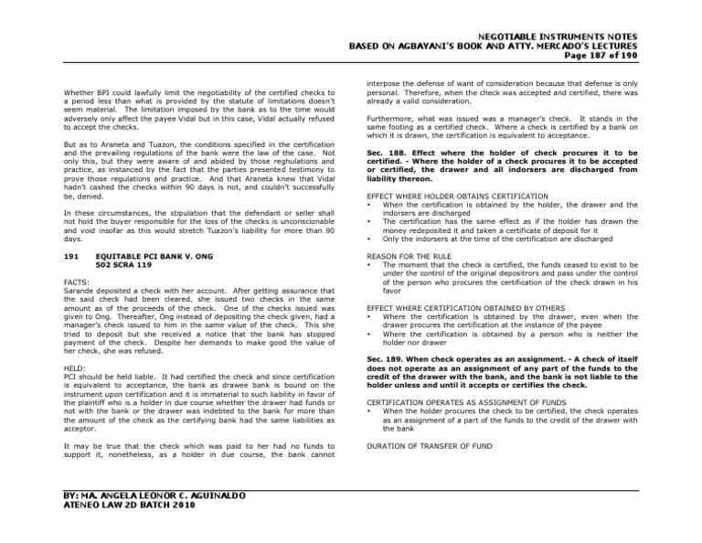 Negotiability of Certified Checks Explained | PDF | Cheque | Private Law