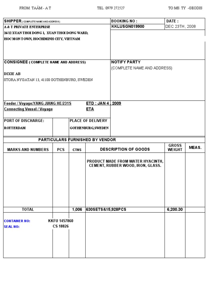 Shipping Details for Water Hyacinth Products | PDF