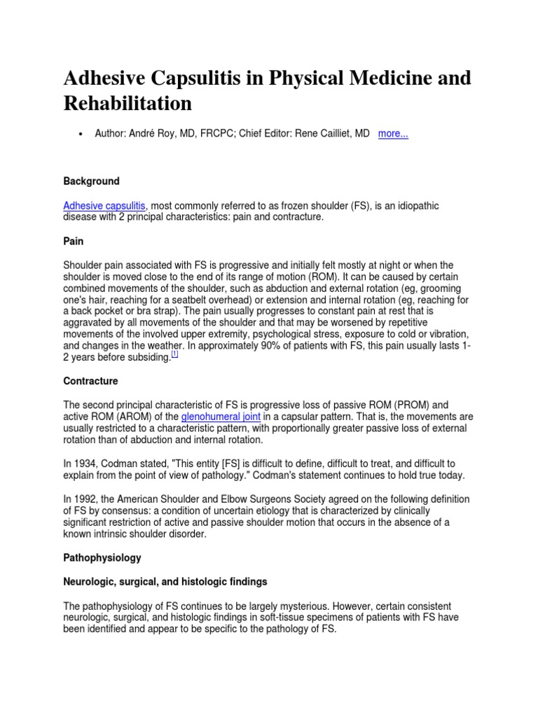 Adhesive Capsulitis in Physical Medicine and Rehabilitation