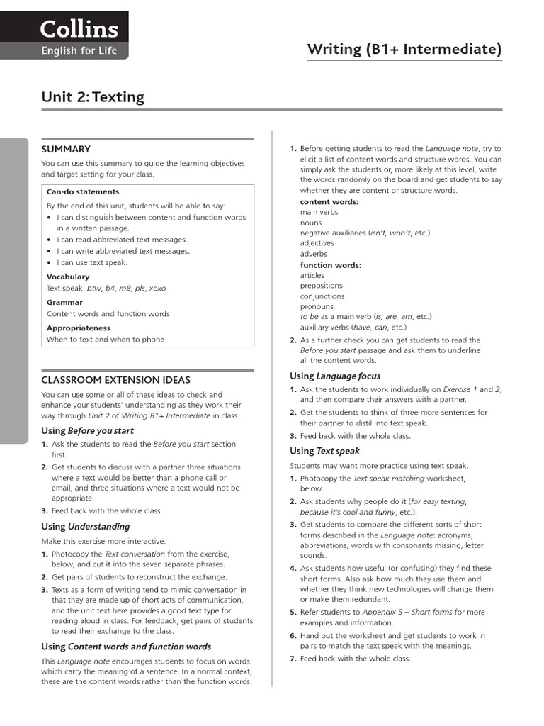 Writing B1 Unit 2 | PDF