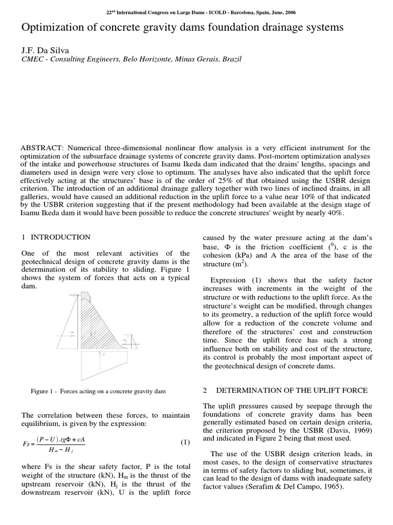 Optimization of Concrete Gravity Dams Foundation Drainage Systems (2006 ...