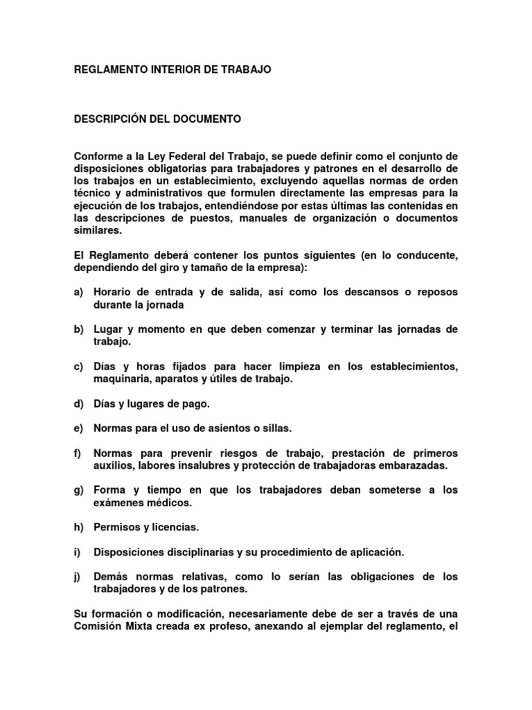 Reglamento Interior de Trabajo | PDF | Derecho laboral | Regulación