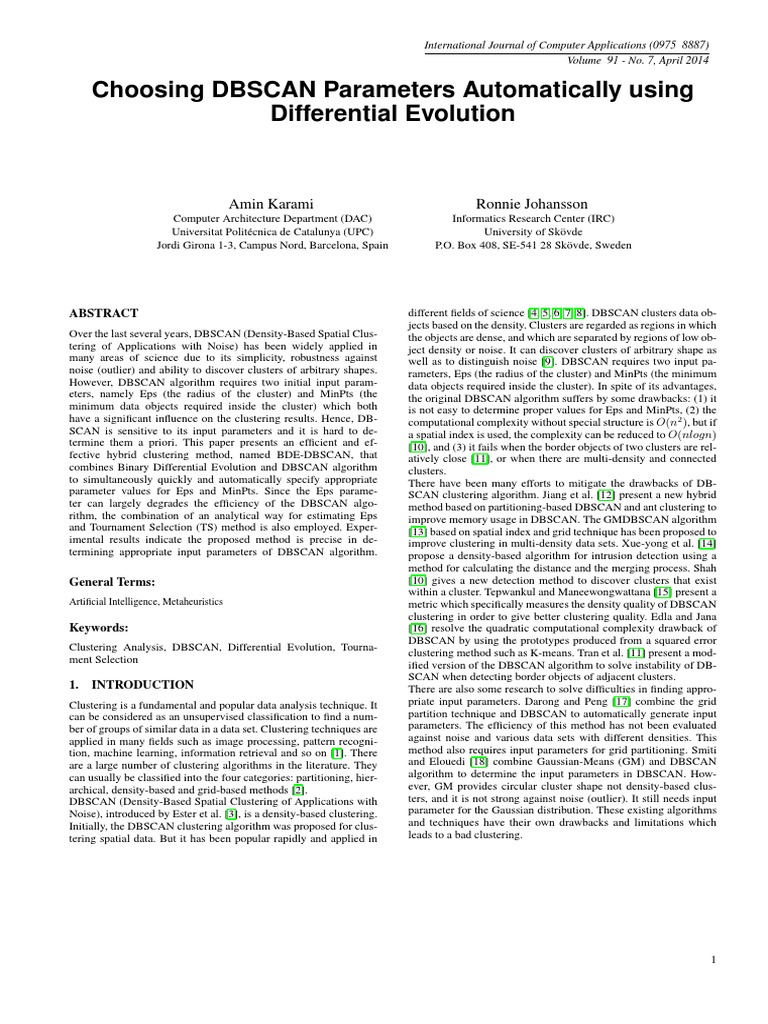 Auto-Optimizing DBSCAN Parameters | PDF | Cluster Analysis | Algorithms ...
