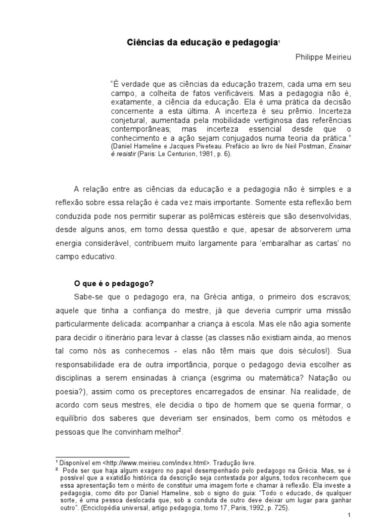Pedagogia e Ciências da Educação | PDF | Pedagogia | Science