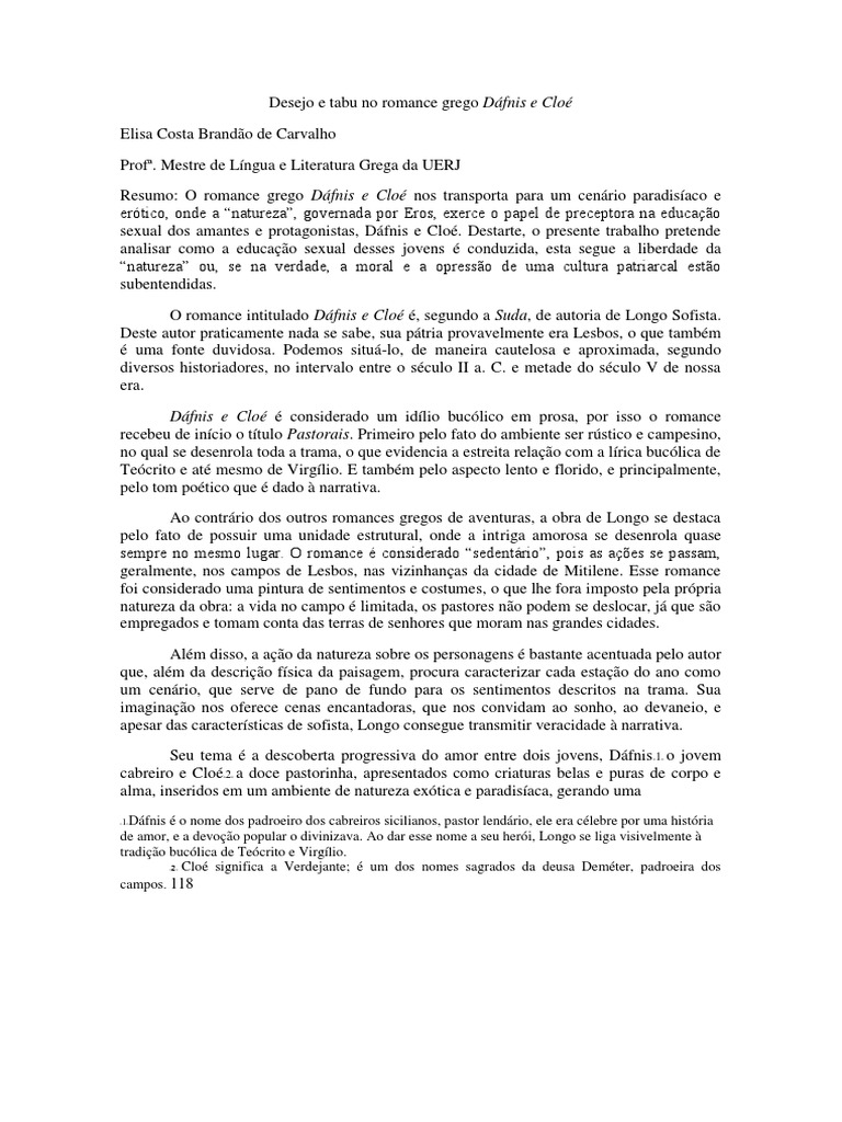 PDF) Dáfnis e Cloé, de Longo de Lesbos - Livro Primeiro - Tradução