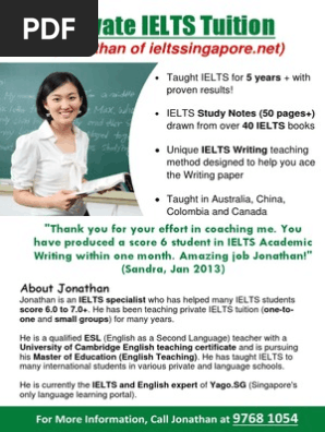Jonathan S Private Ielts Tuition Brochure International English Language Testing System Tuition Payments