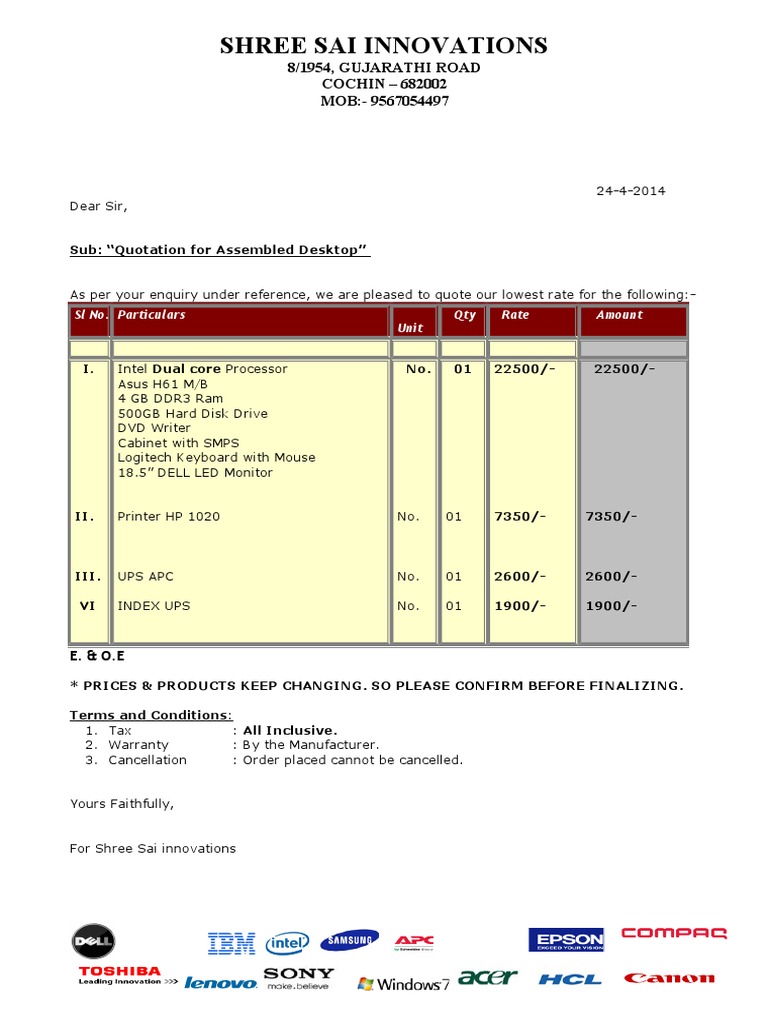 Laptop Quotation from Shree Sai Innovations | PDF | Technology ...
