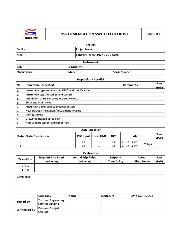 6 - APPENDIX 19 - 24 Instrument Installation Procedure Checklist | PDF ...